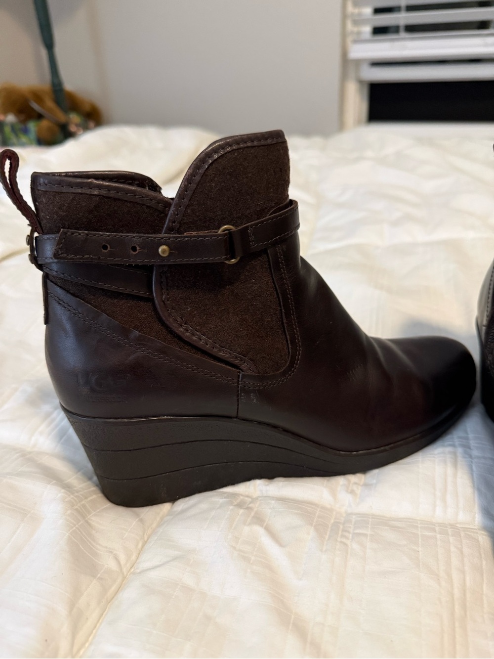 UGG Australia “Emalie” Leather Wedge Booties - Dark Brown (Size 7)
